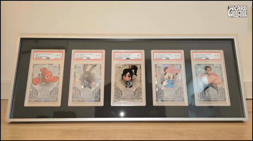 Premium aluminium metal trading card wall display frame case for Pokémon cards, MTG cards, Yu-Gi-Oh! cards, One Piece cards and sports cards, graded card wall display, PSA card frame, CGC card display, BGS slab display, One Touch magnetic holder display,