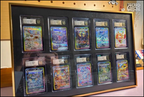 Premium aluminium metal trading card wall display frame case for Pokémon cards, MTG cards, Yu-Gi-Oh! cards, One Piece cards and sports cards, graded card wall display, PSA card frame, CGC card display, BGS slab display, One Touch magnetic holder display,