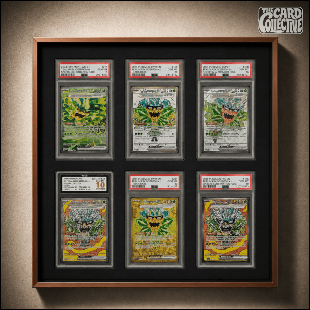 Premium aluminium metal trading card wall display frame case for Pokémon cards, MTG cards, Yu-Gi-Oh! cards, One Piece cards and sports cards, graded card wall display, PSA card frame, CGC card display, BGS slab display, One Touch magnetic holder display,