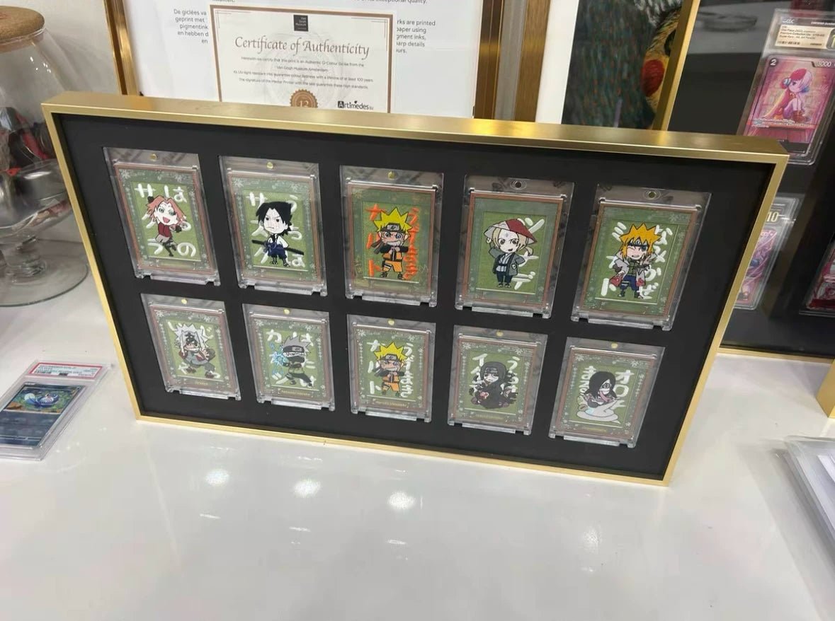 Premium aluminium metal trading card wall display frame case for Pokémon cards, MTG cards, Yu-Gi-Oh! cards, One Piece cards and sports cards, graded card wall display, PSA card frame, CGC card display, BGS slab display, One Touch magnetic holder display,